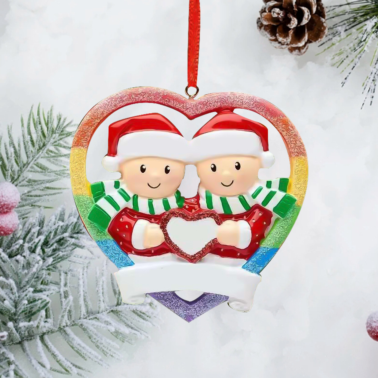 Double white heart-shaped couple resin version