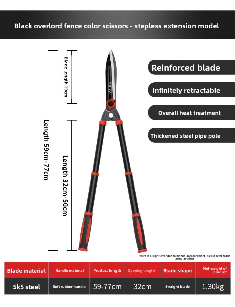 Retractable straight-blade hedge shears 77cm
