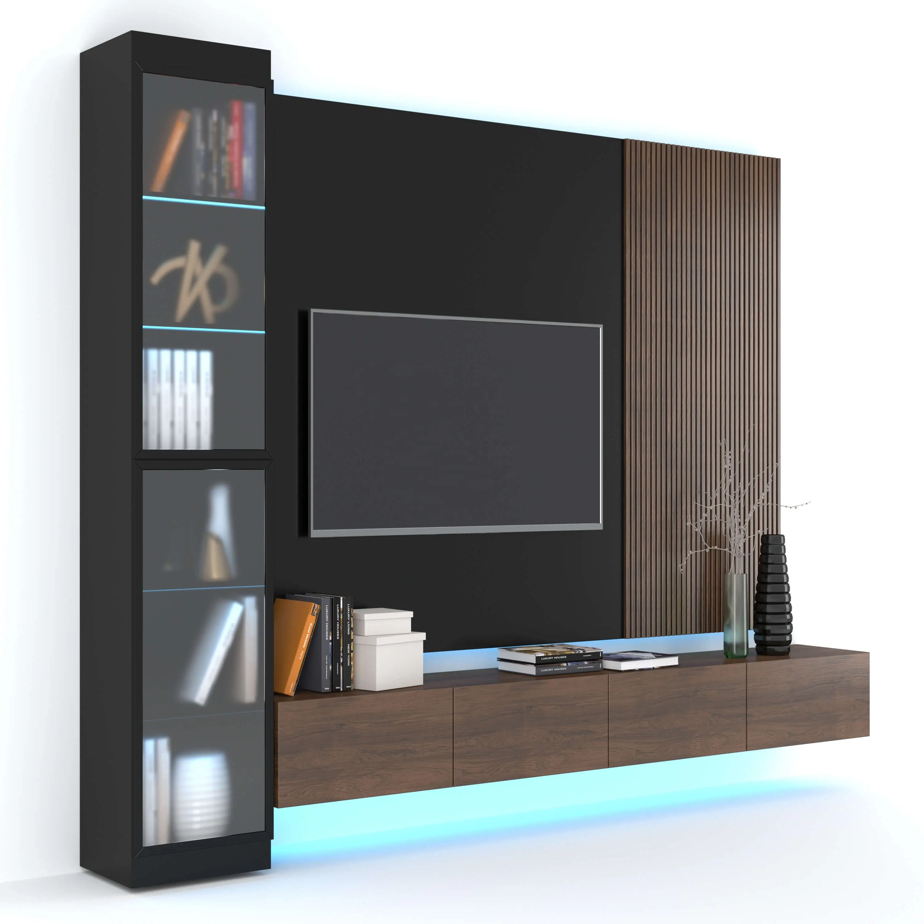 PA modern living room furniture camino tv table black led light design tv stand armadi