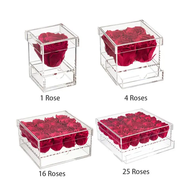 Luxury Rose Packing Box Plastic Plexiglass Clear Acrylic Flower Box For Valentine's Day Mother's Day Flower Box