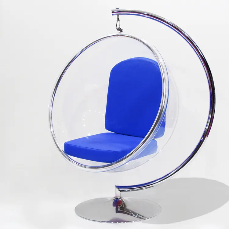 Rodada giratória clara acrílico bolha cadeira com suporte em prata almofada para o mobiliário home do hotel