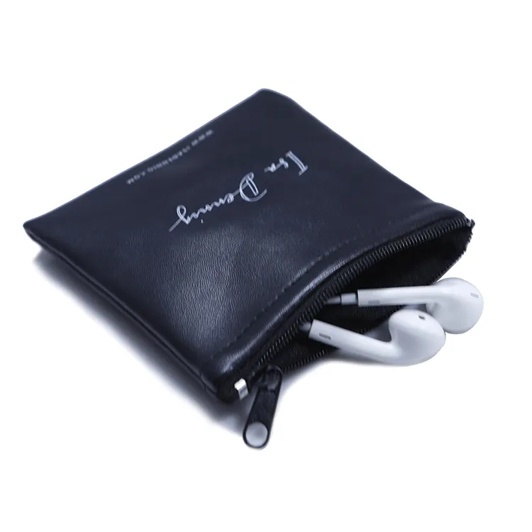 Bolsa de embalaje de joyería de cuero PU con cremallera, bolso para collar y pendientes personalizado