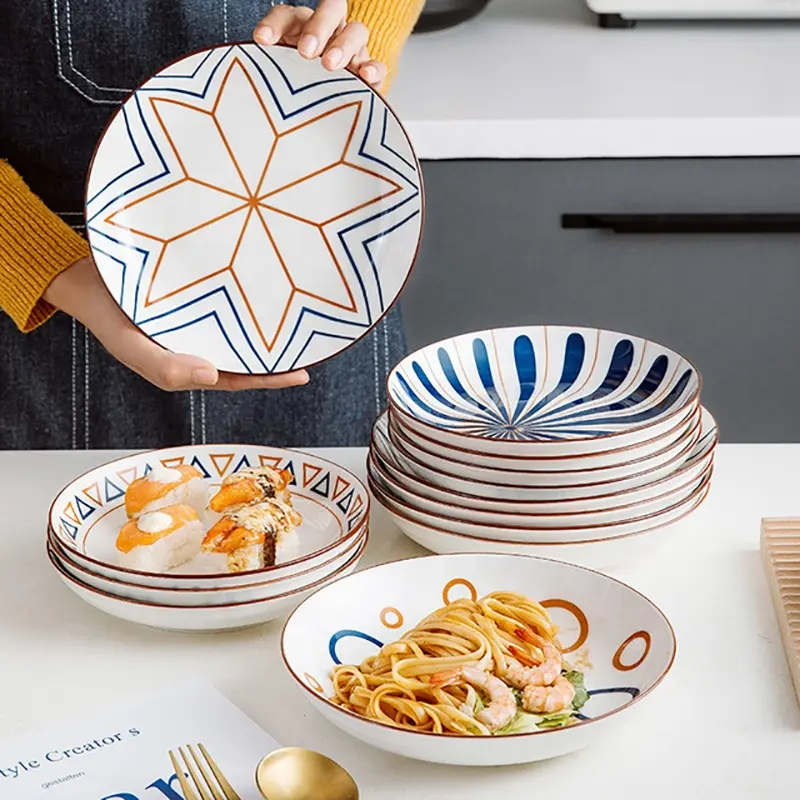 Assiettes à fruits en céramique porcelaine japonaise, assiettes en céramique avec dessins pour les collations occidentaux, estampillage de vacances