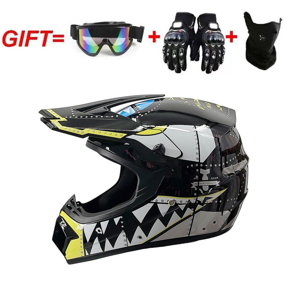 Guantes de máscara de gafas estilo tiburón negro brillante
