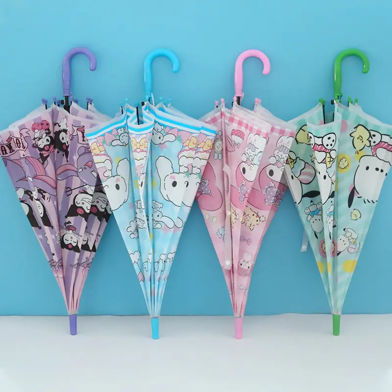 Per bambini creativi 3d cartoni animati simpatici personaggi fatti da te ragazzi ragazze regali per bambini lungo manico dritto ombrello di sicurezza per la vendita