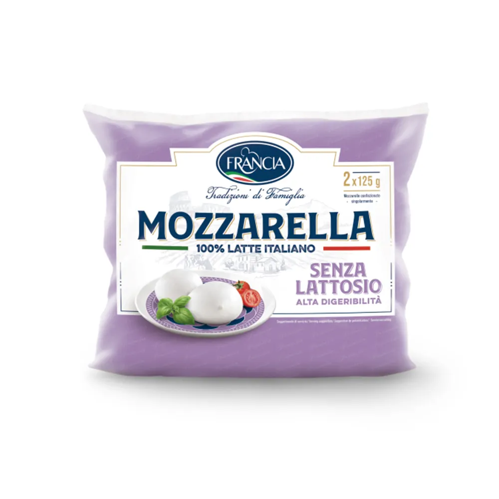 Excelente calidad Fabricante italiano Queso mozzarella fresco Sin lactosa Alta digestibilidad Multipack 2x125 Gr