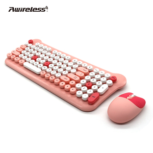 Lindo juego de teclado y mouse inalámbricos Bluetooth de 2,4 GHz con tecla redonda, combinación de teclado y mouse inalámbricos, portátil rosa - Product Image 2