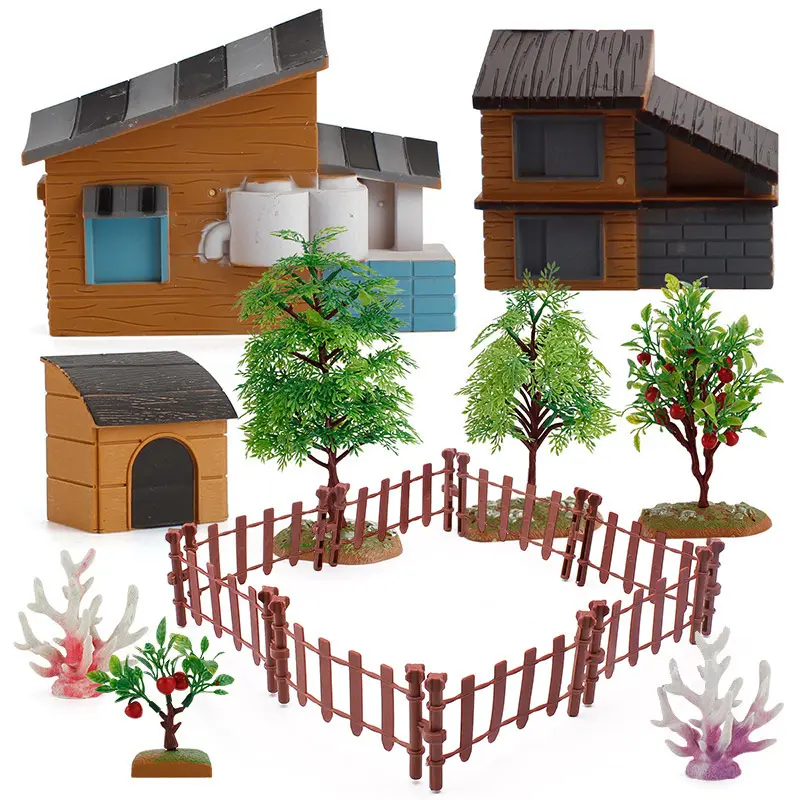 Simulation volaille ferme plante verte chien maison clôture modèle ensemble bricolage sable table accessoires