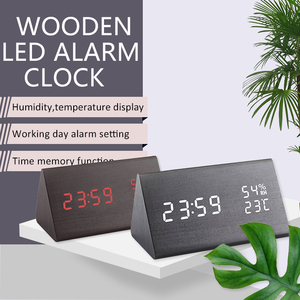 EMAF Cheap Home Decor Temperature Humidity <strong>Display</strong> Wooden Alarm Clock Desk Alarm Clock Wood Modern <strong>Timer</strong> Digital Clock - Product Image 2