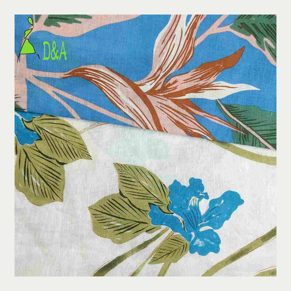 Tela de algodón con estampado de hojas y flores, 55% Lino, 45% GSM, para ropa, gran oferta, venta al por mayor