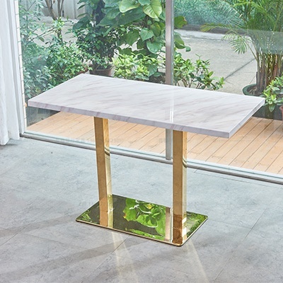 Mesa de jazz blanco + Acero inoxidable titanio amarillo