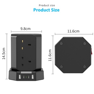 Regleta de alimentación de escritorio multifuncional Estilo británico Enchufe estéreo de 2 capas con carga rápida USB - Product Image 3
