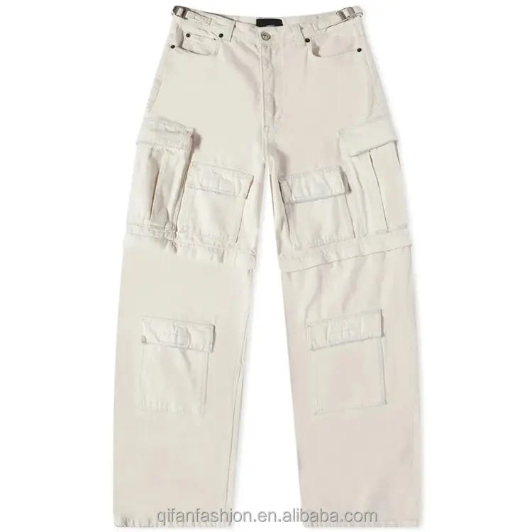 Pantaloncini con zip beige personalizzati sulle ginocchia tasche multiple pantaloni cargo oversize per uomo