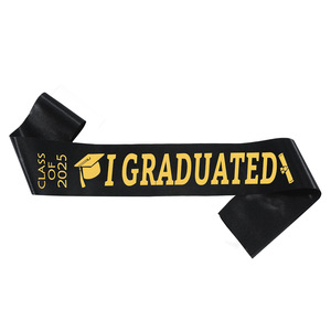 Black Graduation <strong>Sash</strong> Class of 2025 Satin Graduate <strong>Sash</strong> with Glitter Gold Letters for Celebration Graduation Party - Product Image 1