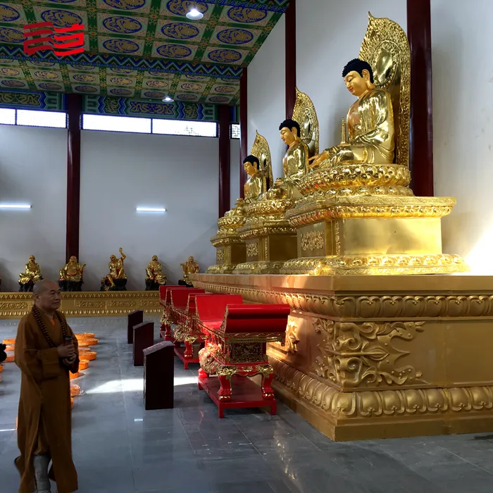 मंदिर बुद्ध बुद्ध प्रतिमा अनुकूलन धातु बुद्ध प्रतिमा गिल्डिंग प्रक्रिया इनडोर समूह मूर्तिकला आकार को अनुकूलित किया जा सकता है