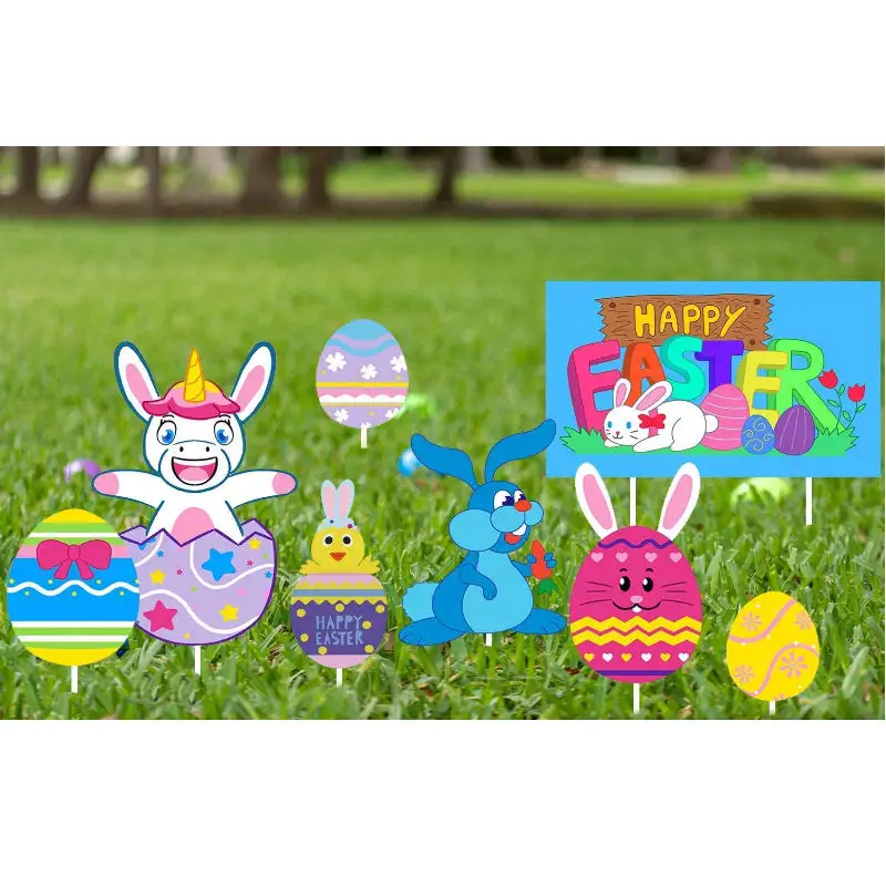 New Easter outdoor decorating bunny eggs Easter garden yard party decorating Easter signs