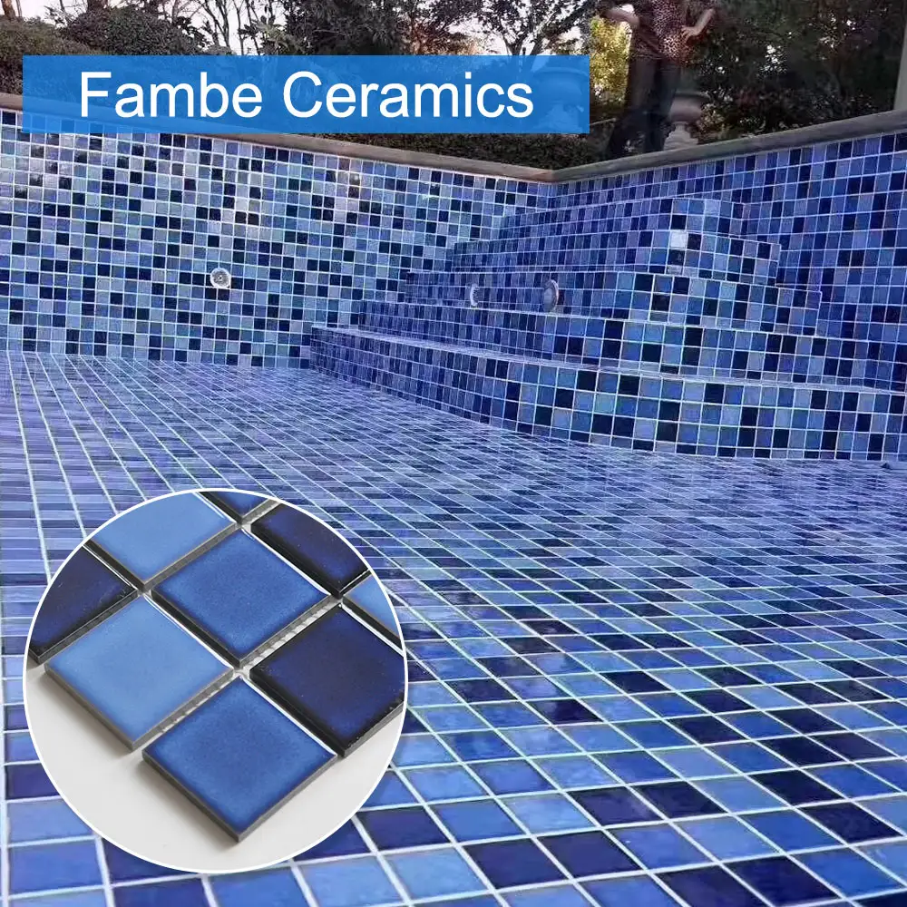 Azulejos mosaico de cerâmica clássico, azul escuro, vitrificado, porcelana, para piscina, piso, bordas, mosaico