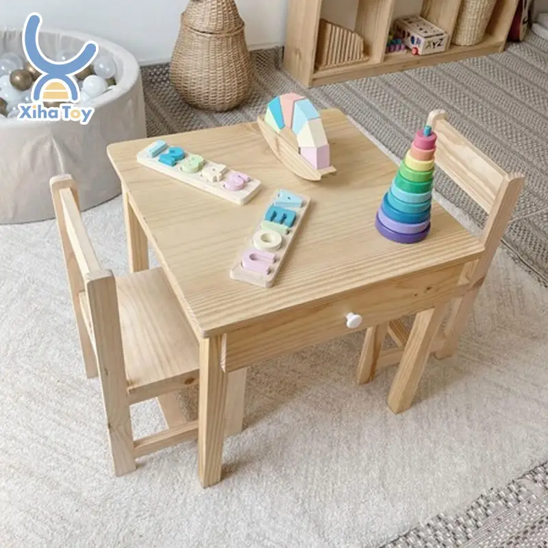 XIHA Kindergarten Preschool Daycare Center Wooden Furniture Children School Activity Study Reading Chair And Table Set For Kids