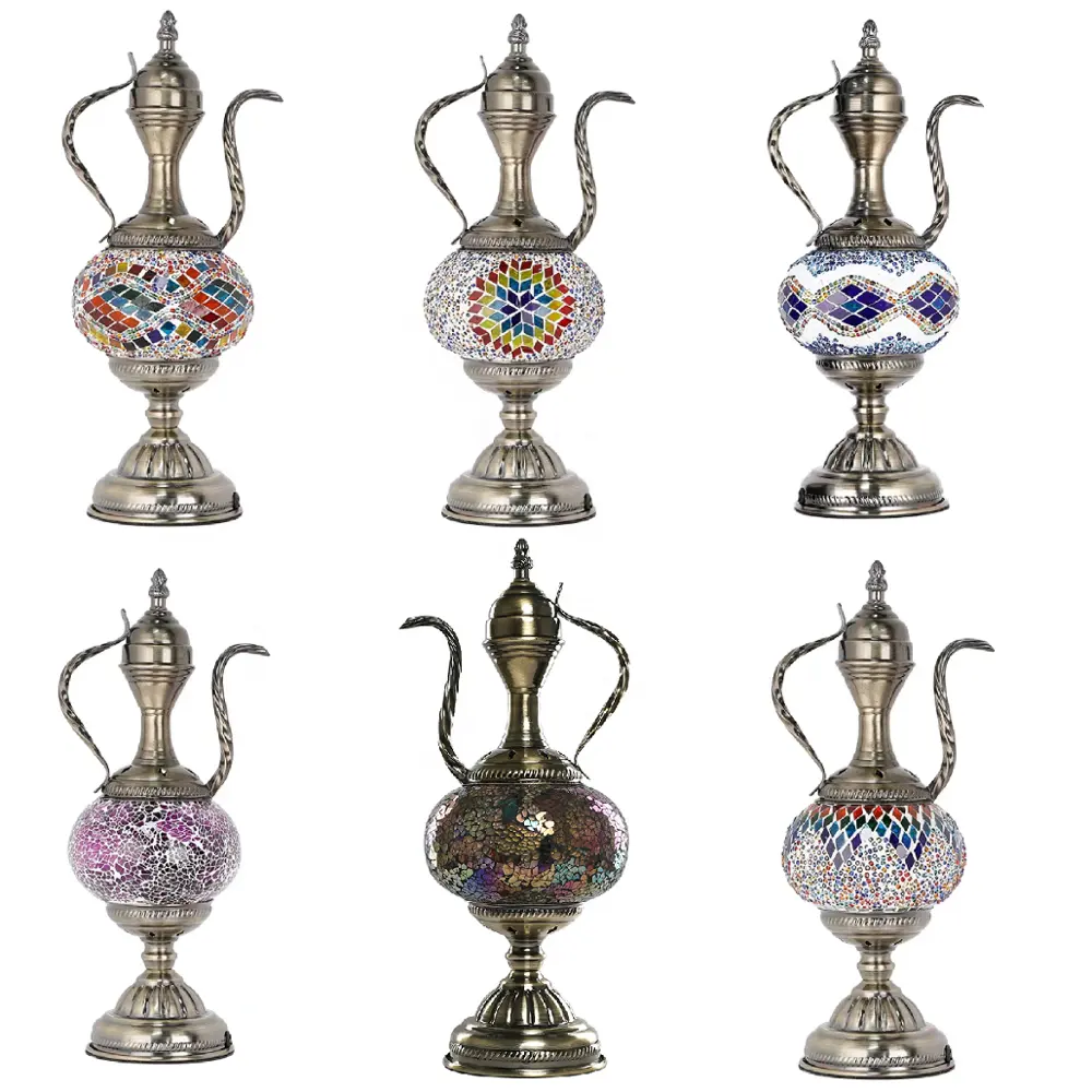 Lámpara de mesita de noche Retro turca, luces de noche de colores románticas, mosaico decorativo mediterráneo, de cristal