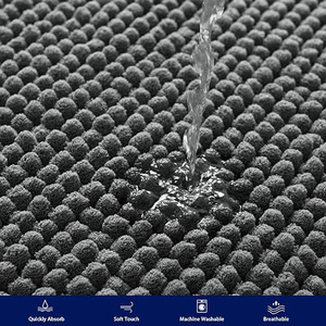 经典灰色雪尼尔浴垫防滑吸水浴室或卫生间实心图案 - Product Image 3