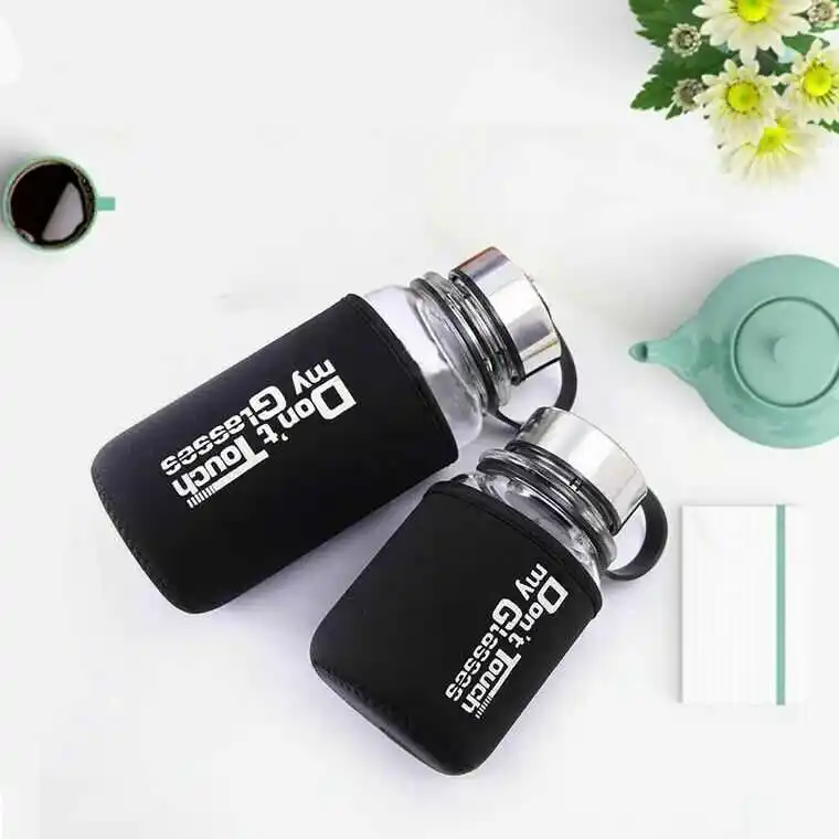 Tour Outdoor Large Capacity water bottle with handle Space Glass Drinkware Handheld Cover Business Gift Glass Bottle