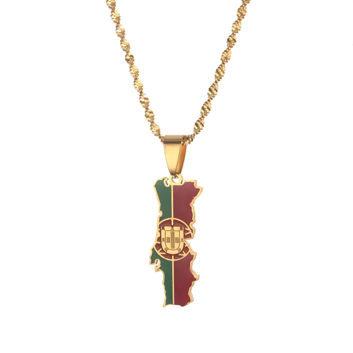 Collar con colgante con bandera del mapa de Portugal para hombre y mujer, cadena de Color dorado esmaltada, joyería con mapas de PRT portugués