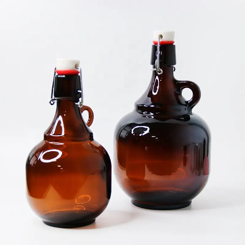 Großhandel Clear Amber 1 Liter Glasflasche Flip Top Glas Growlers 64 oz Growler Set mit Deckel für Home Brewing, Kombucha