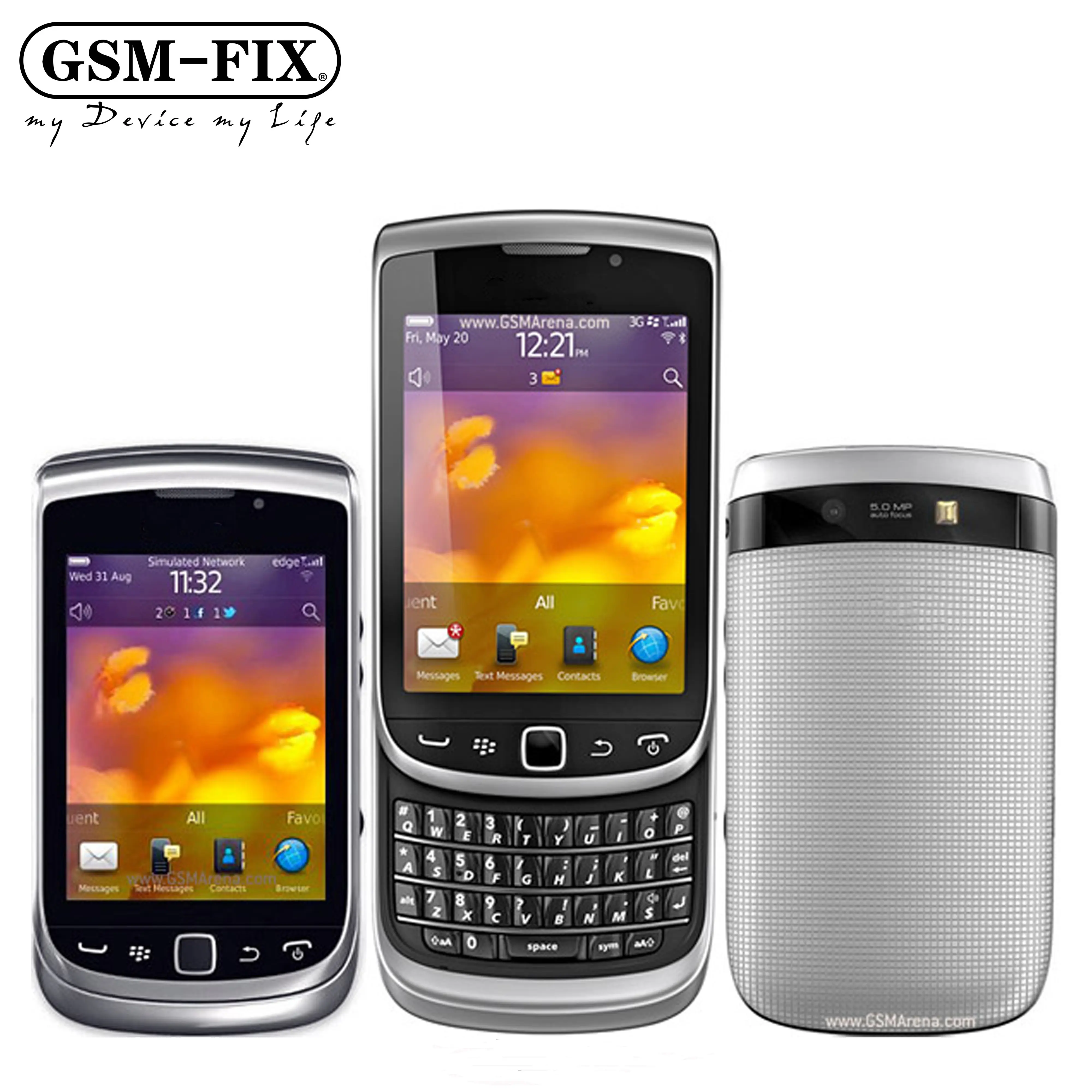 GSM-FIX untuk BlackBerry Torch 9800 3G 3.2 "5MP Kamera 8GB ROM QWERTY Keyboard Unlocked Ponsel Torch 9800