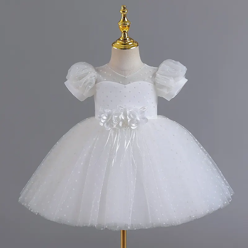 فستان بناتي بزهور للأطفال فستان أميرات لحفلات الزفاف أبيض فستان من التول بتصاميم XZ118