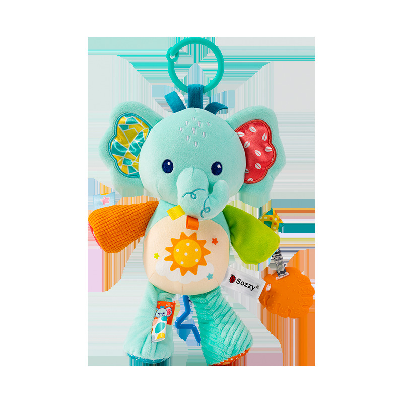 Cute elephant moon and sun music box pull-string-blue