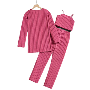 カジュアルな女の子の秋冬ニットのスリーピース生地ジャケットとカスタマイズされたラベル無地のロゴパターン - Product Image 4