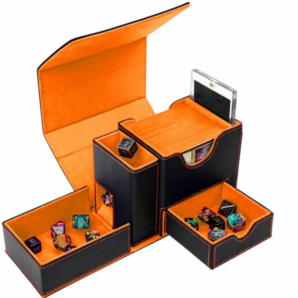 T338 plaid black&orange, white box, card bricks, 2 dividers