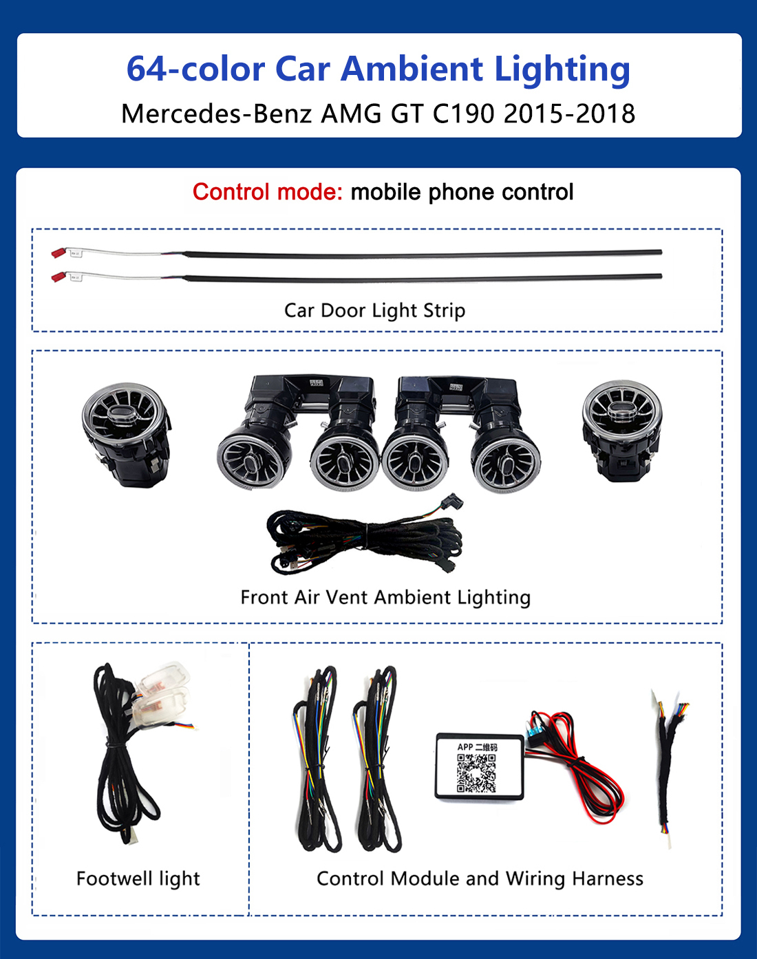 10 luci: kit luce ambientale a 64 colori