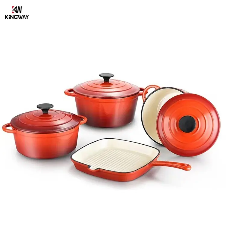 Peralatan memasak besi cor dapur kualitas tinggi set peralatan masak panci Enamel antilengket