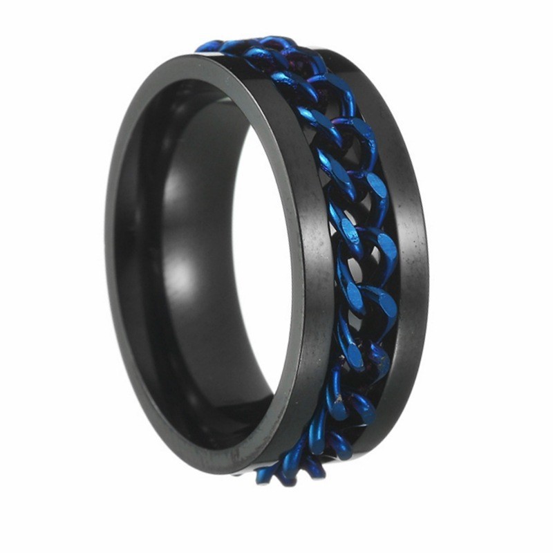 Bague noire avec chaîne bleue