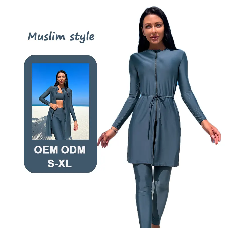 Benutzer definierte Langarm Burkini Mit Weste Islamischer Badeanzug Muslimische Bade bekleidung Cover ups Frauen Beach wear