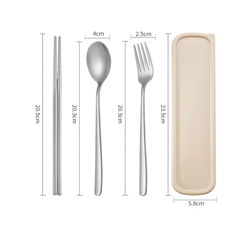 Ensemble trois pièces en argent (cuillère + fourchette + baguettes + Bo
