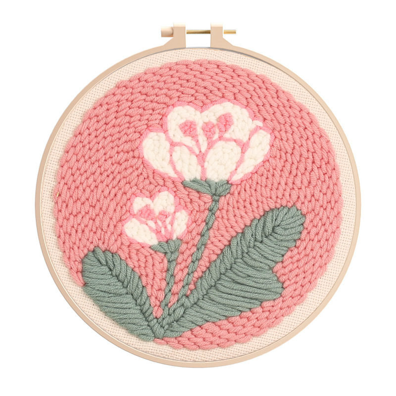 Broderie à l'aiguille à poinçonner 8 pouces, motif floral rose.