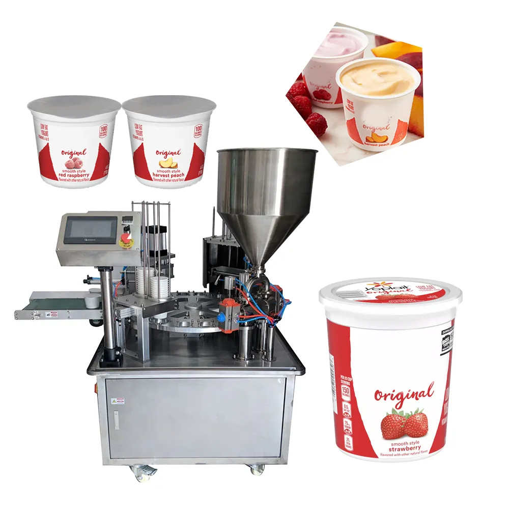 Paquete de envasado de yogur Rectangular Jelly Cup Rotary Automatic Liquid Piston Máquinas de llenado y sellado Crema