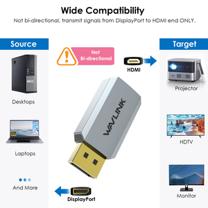 WAVLINK Active Compact <strong>Mini</strong> Adapter 4K <strong>DisplayPort</strong> <strong>HDMI</strong> Converter for AMD Dell HP Lenovo Camera with 4K/2K 60Hz Resolution