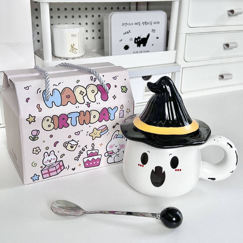Tazza bianca Coperchio Cucchiaio Portatile Scatola regalo