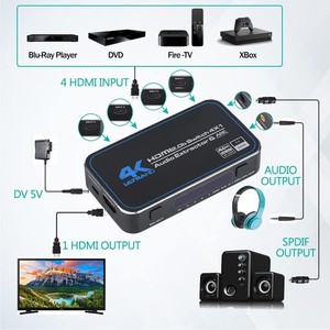 4端口4K @ 60hz HDMI切换器盒选择器HDMI开关音频提取器，带红外无线远程视频开关HDMI 4x1 - Product Image 3