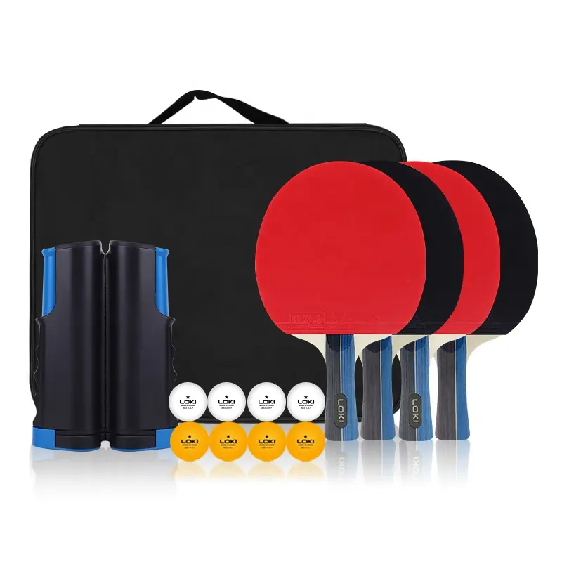 4 paletas de ping pong de alta calidad, 8 pelotas, 1 red, Juego de 4 unidades, venta al por mayor