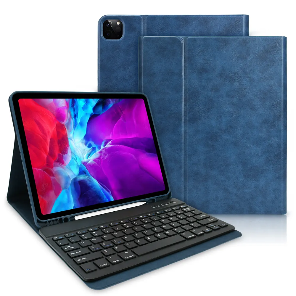 גבוהה באיכות PU חכם Tablet Case עבור iPad מקרה 12.9 Trifolde רך סיליקון חזרה כיסוי אלחוטי BT מקלדת מגנטי