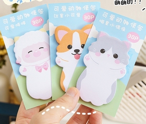 卡哇伊卡通动物便签，迷你卡通便签动物形状记号笔旗自粘记事本
