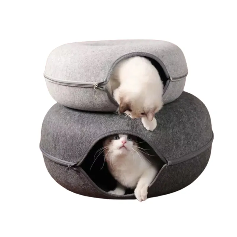 Grosir tersedia empat musim bulu terowongan sarang kucing dapat dicuci tujuan ganda tempat tidur kucing donat