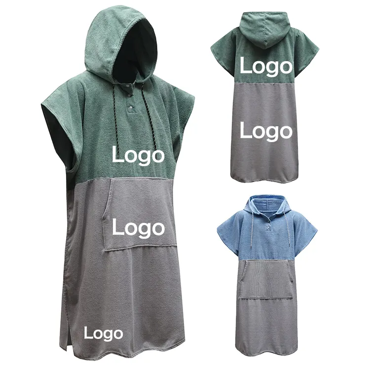 Hot Sale Extra Large Thick Hooded Microfiber Beach Easy Changing Robe Surf Poncho Towel