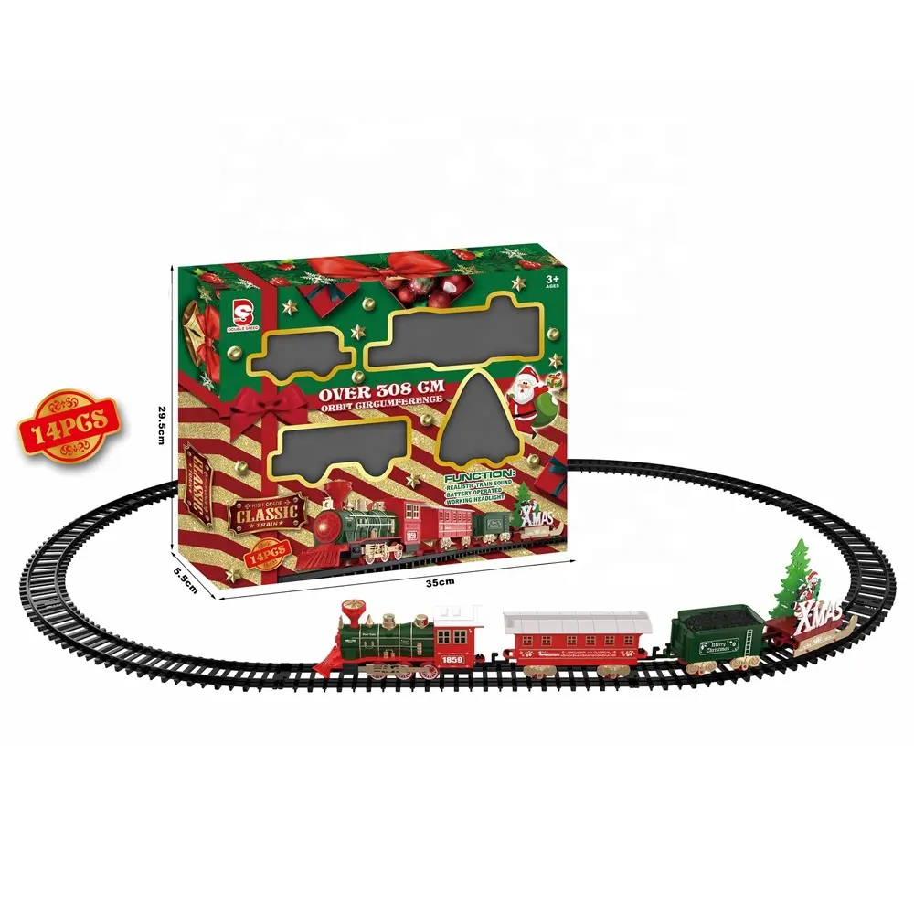 Tren de juguete clásico con luces de sonido para niños, juego de tren de 308CM con vías B/O, regalo de Navidad