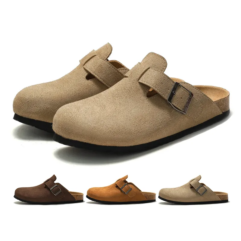 Unisex Cork Sandalen Fußbett Faux Wildleder Leder Cork Clogs für Männer und Frauen, Cosy Indoor Outdoor Mules Slipper