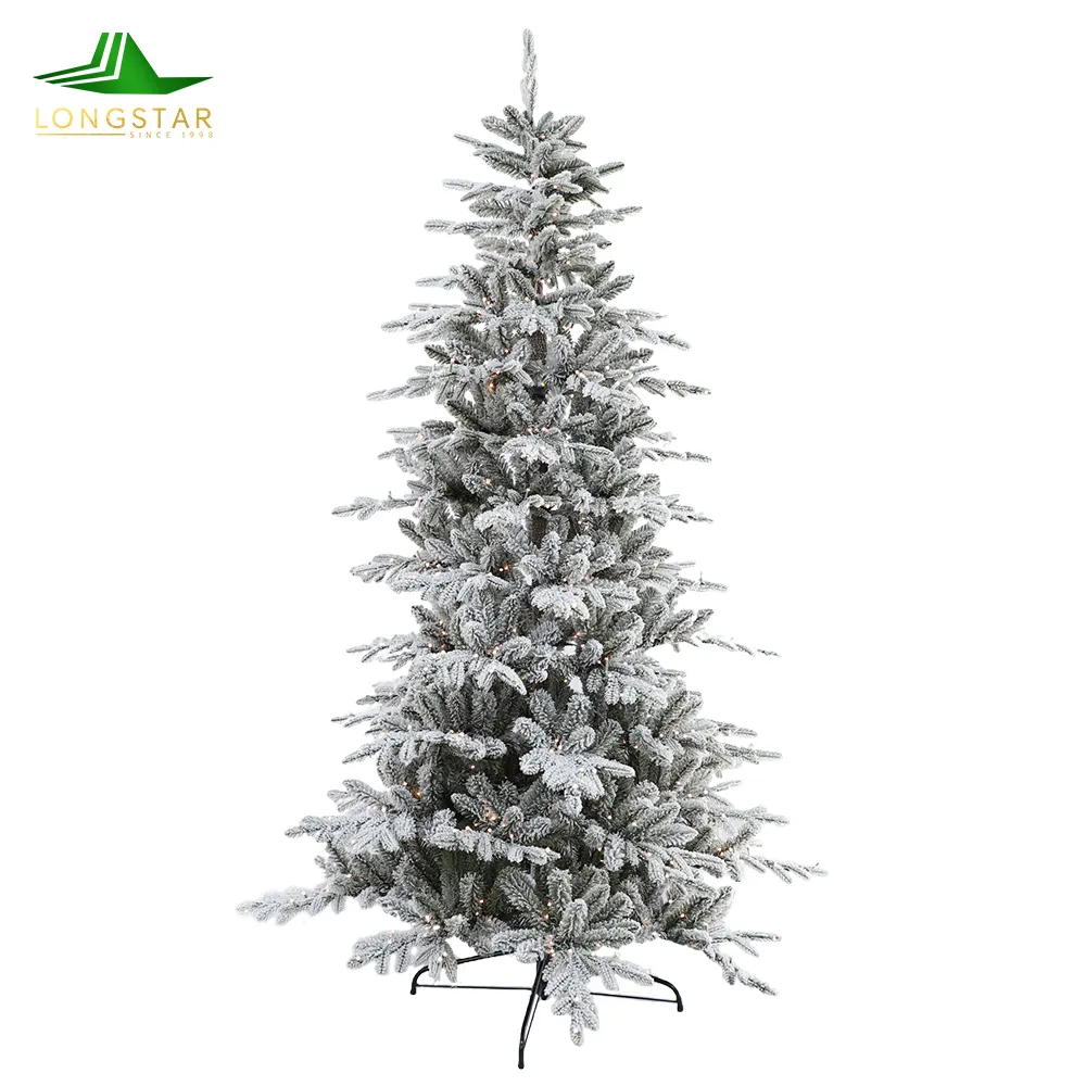 Árvore de Natal decorativa Longstar Prelit neve artificial branca reunida em PVC PE branco pó nevando